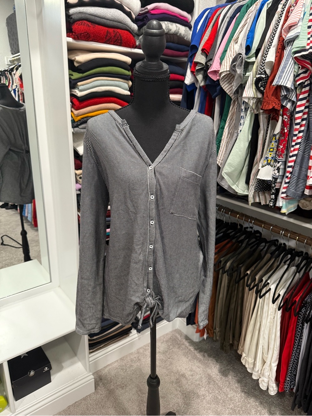 St. John's Bay Gray Striped Knit Top